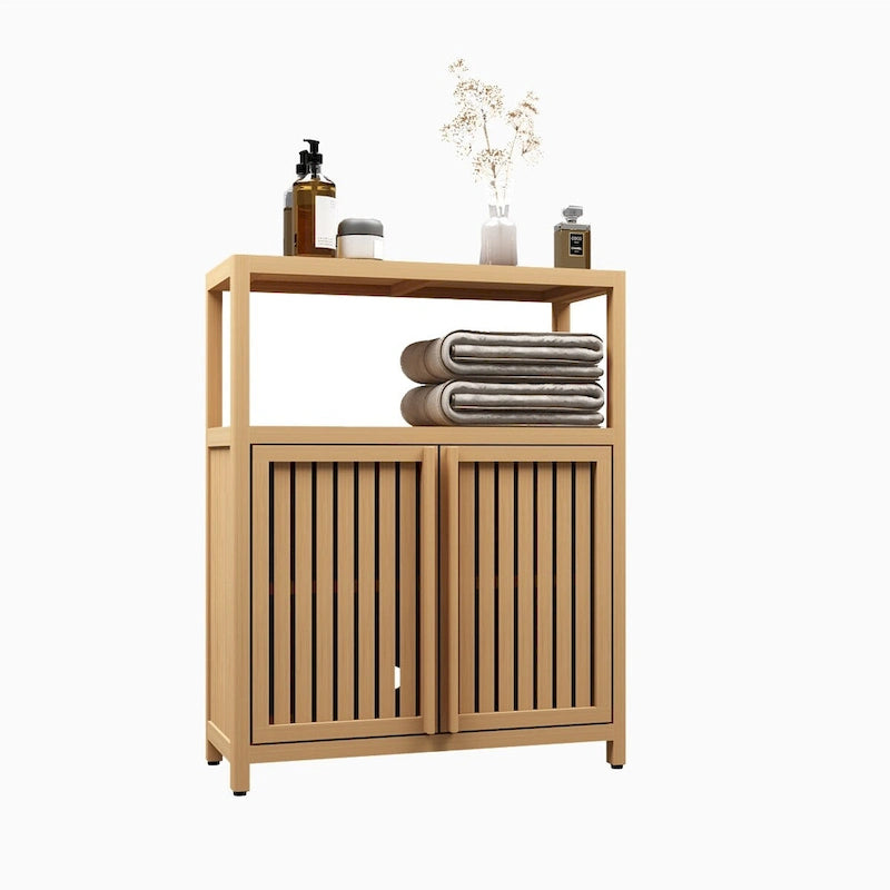 Bamboo Floor Storage Cabinet with 2 Louvered Doors