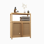 Bamboo Floor Storage Cabinet with 2 Louvered Doors
