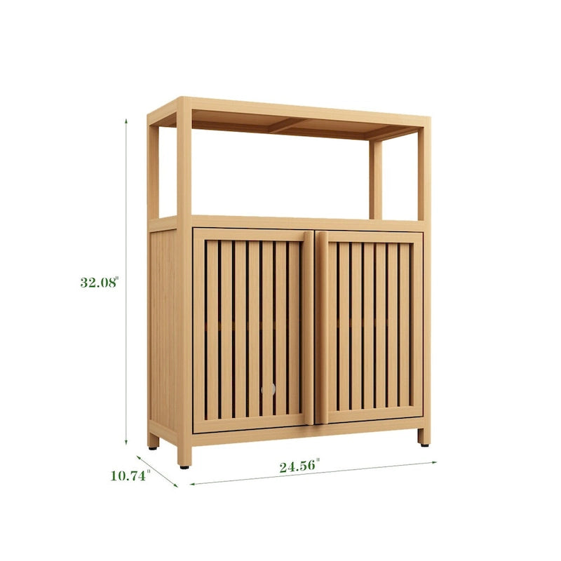 Bamboo Floor Storage Cabinet with 2 Louvered Doors